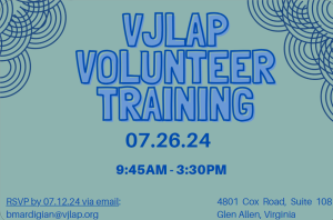 Join us for VJLAP Volunteer Training on July 26